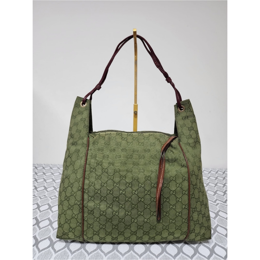 Gucci GG Canvas Zip Shoulder Bag Green/Brown - Picture 5 of 13